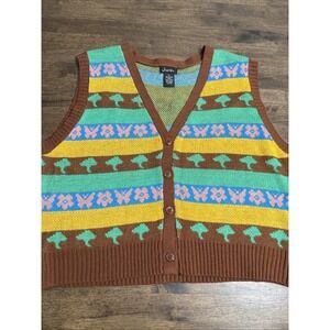 Cottagecore Meets 70's Vibe Sweater Vest Women's XL Whimsical Hippie Retro NWOT